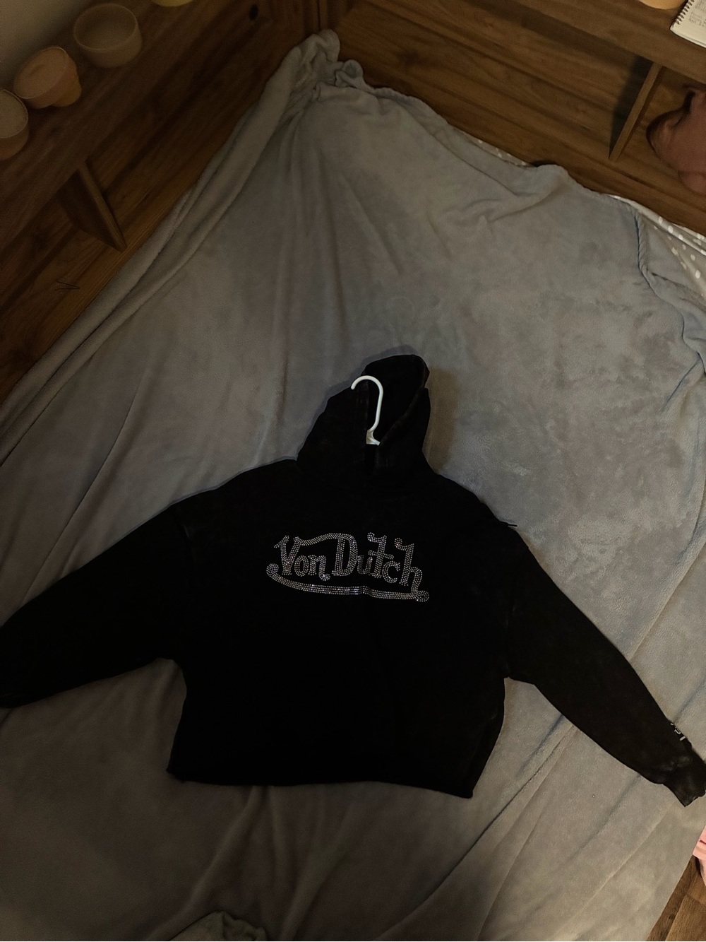 Von Dutch Black Crewneck Sweatshirt with Rhinestone Logo